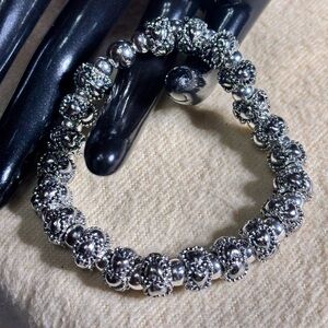 Handmade Silver Metallic Heart Beaded Stretch Bracelet